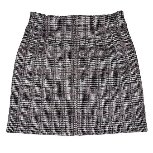 SO Womens Juniors 15 Mini Skirt Plaid Paper Bag Waist Black White Pink No Belt - Picture 5 of 12